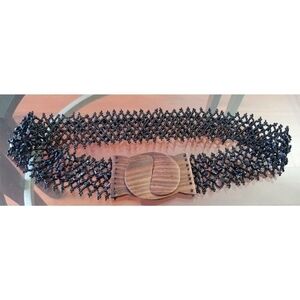 Elastic Wood Bead Belts, Black, 34.4 inch~38.3 inch
